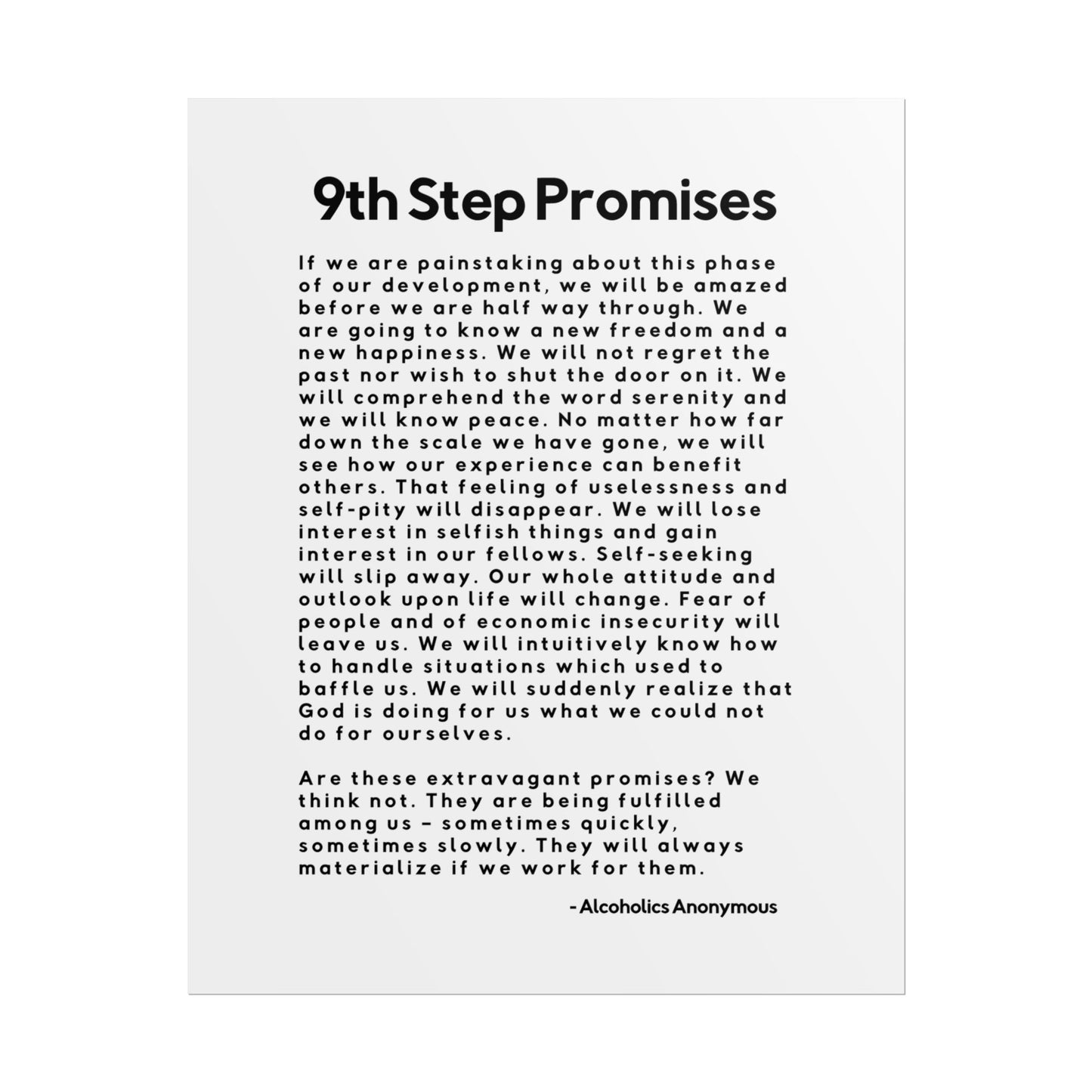 Haler Smith Rolled Poster - 9th Step Promises - Vertical White Matte Finish