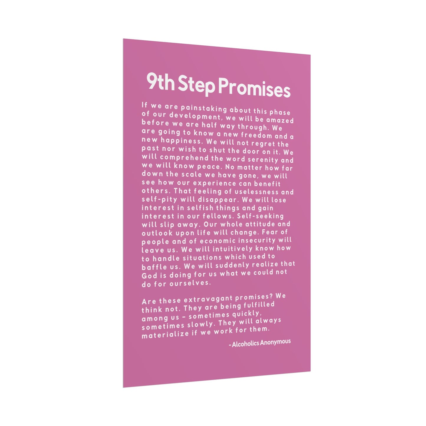 Haler Smith Rolled Poster - 9th Step Promises - Vertical Light Pink Matte Finish