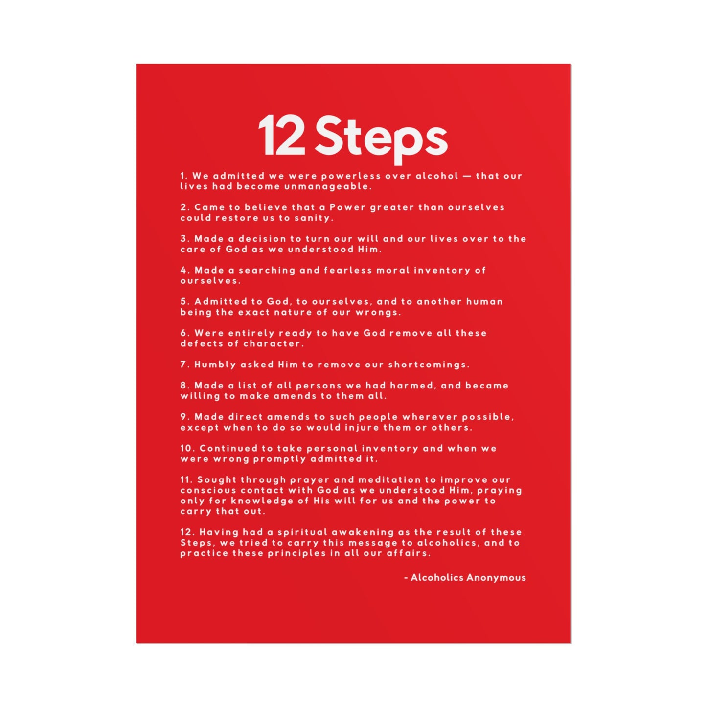 Haler Smith - Poster - Haler Smith Rolled Poster - 12 Steps - Vertical Red Matte Finish - White Letters