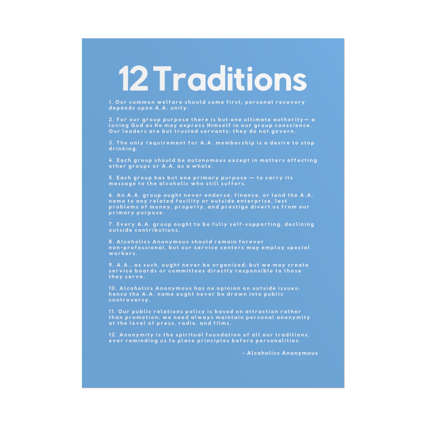 Haler Smith - Poster - Haler Smith Rolled Poster - 12 Traditions - Vertical Light Blue Matte Finish