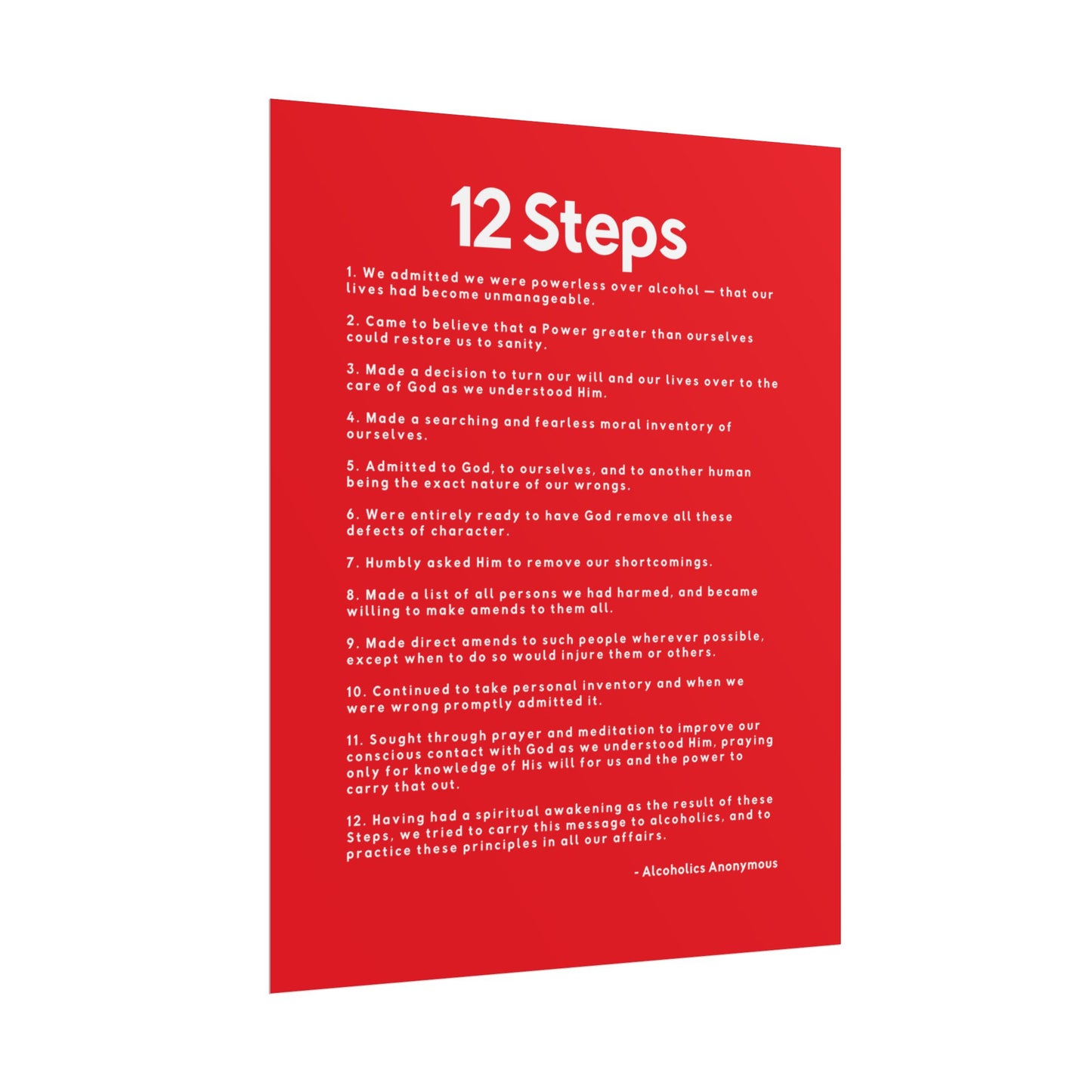 Haler Smith - Poster - Haler Smith Rolled Poster - 12 Steps - Vertical Red Matte Finish - White Letters