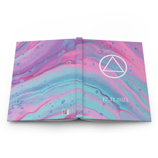 Sobriety Hardcover Journal | Circle and Triangle Sobriety Date | Pink Marble