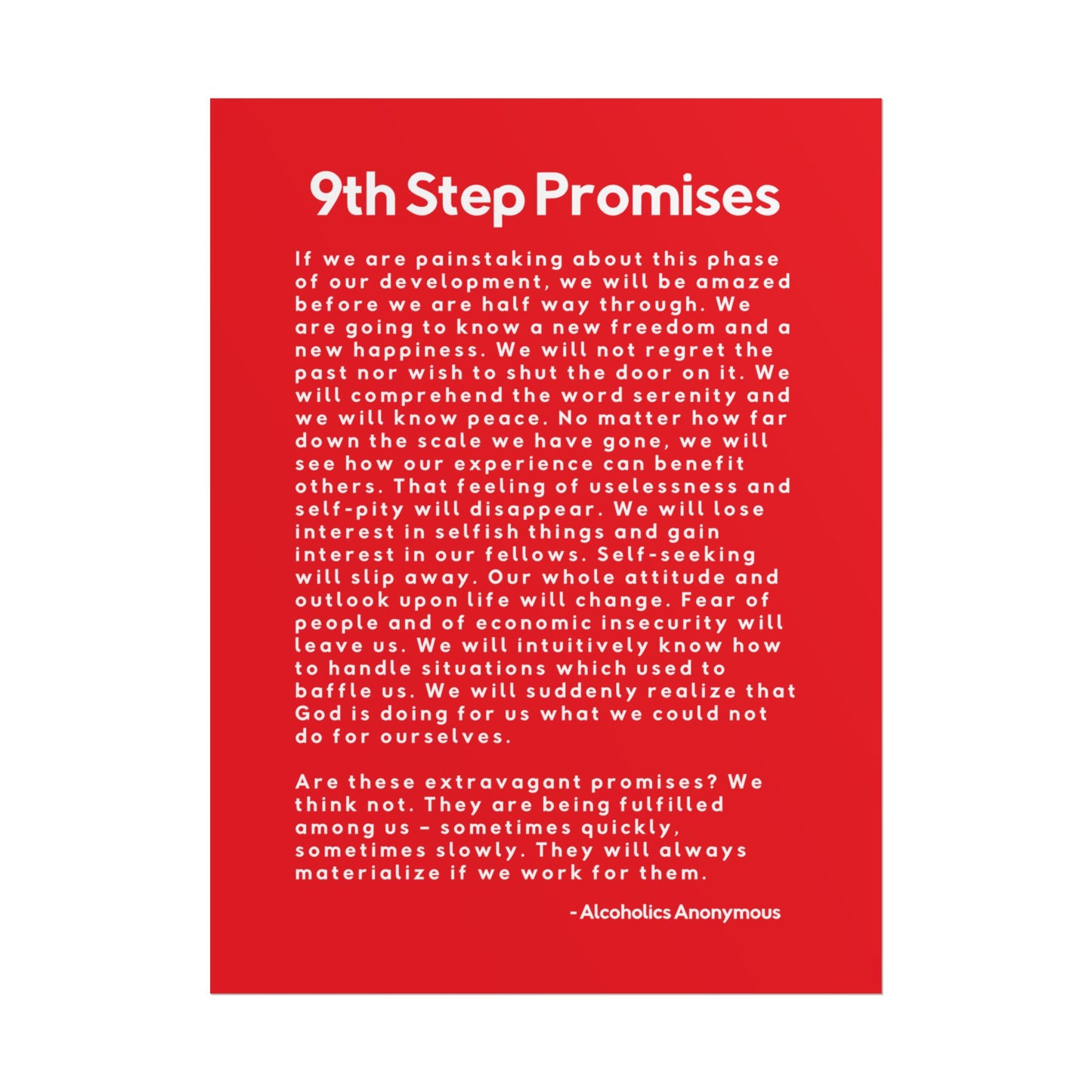 Haler Smith Rolled Poster - 9th Step Promises - Vertical Red Matte Finish