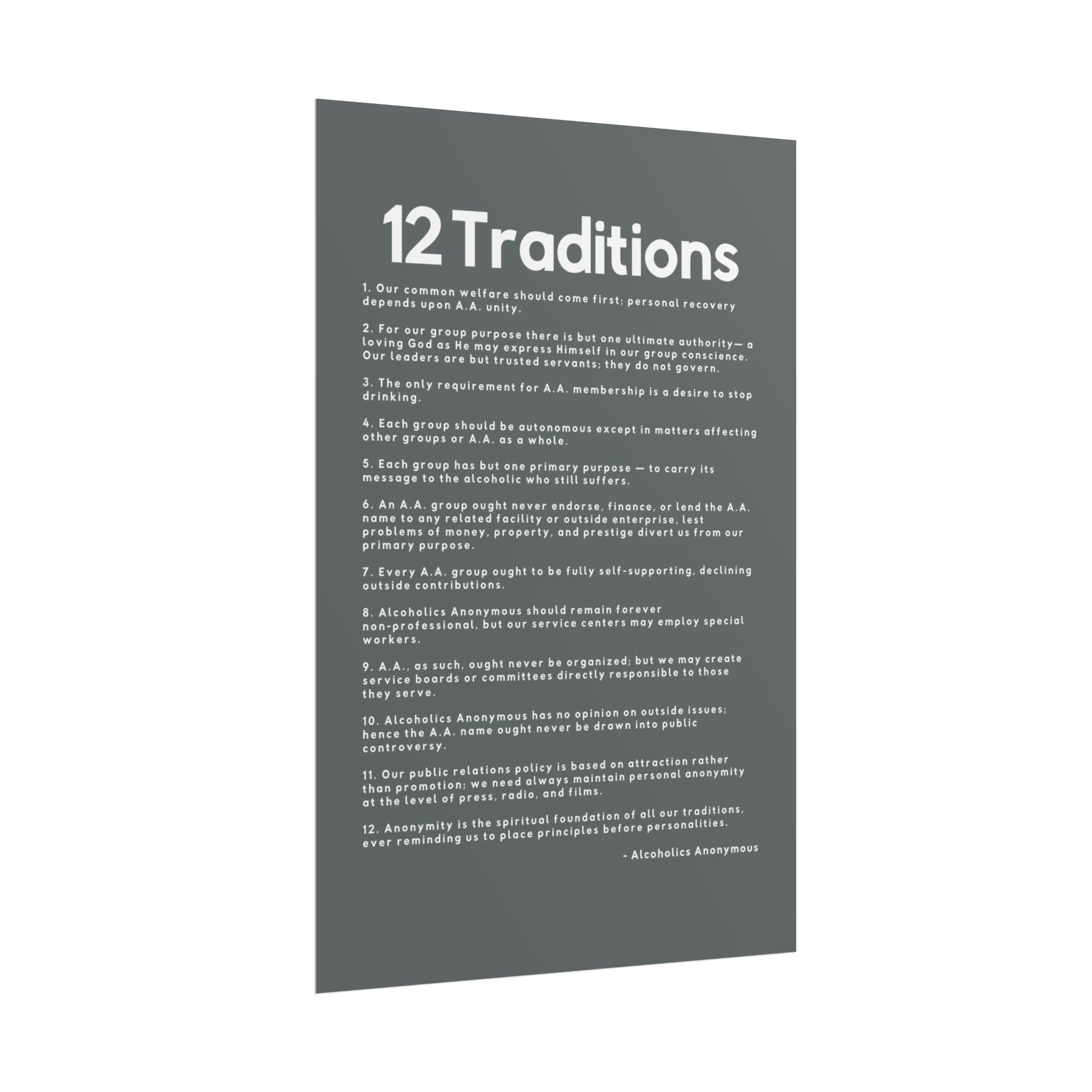 Haler Smith - Poster - Haler Smith Rolled Poster - 12 Traditions - Vertical Dark Gray Matte Finish