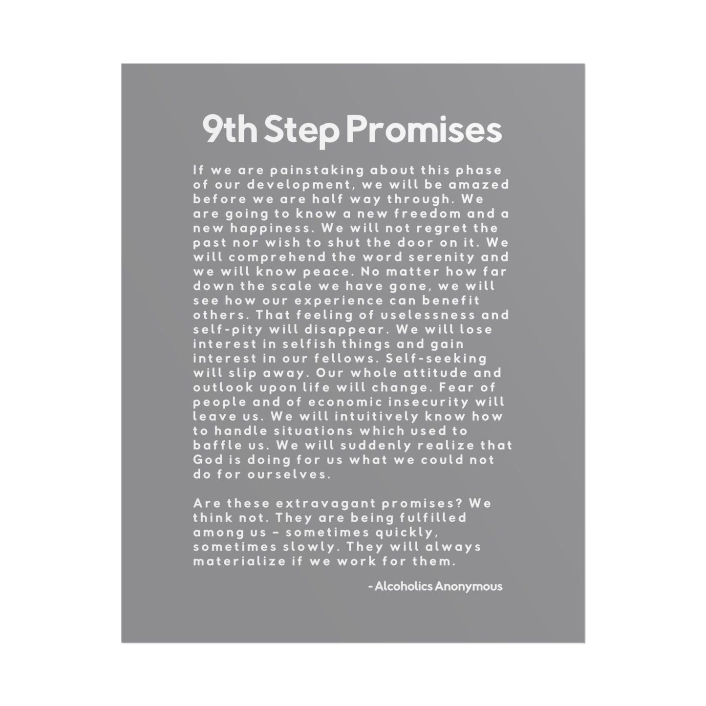 Haler Smith Rolled Poster - 9th Step Promises - Vertical Gray Matte Finish