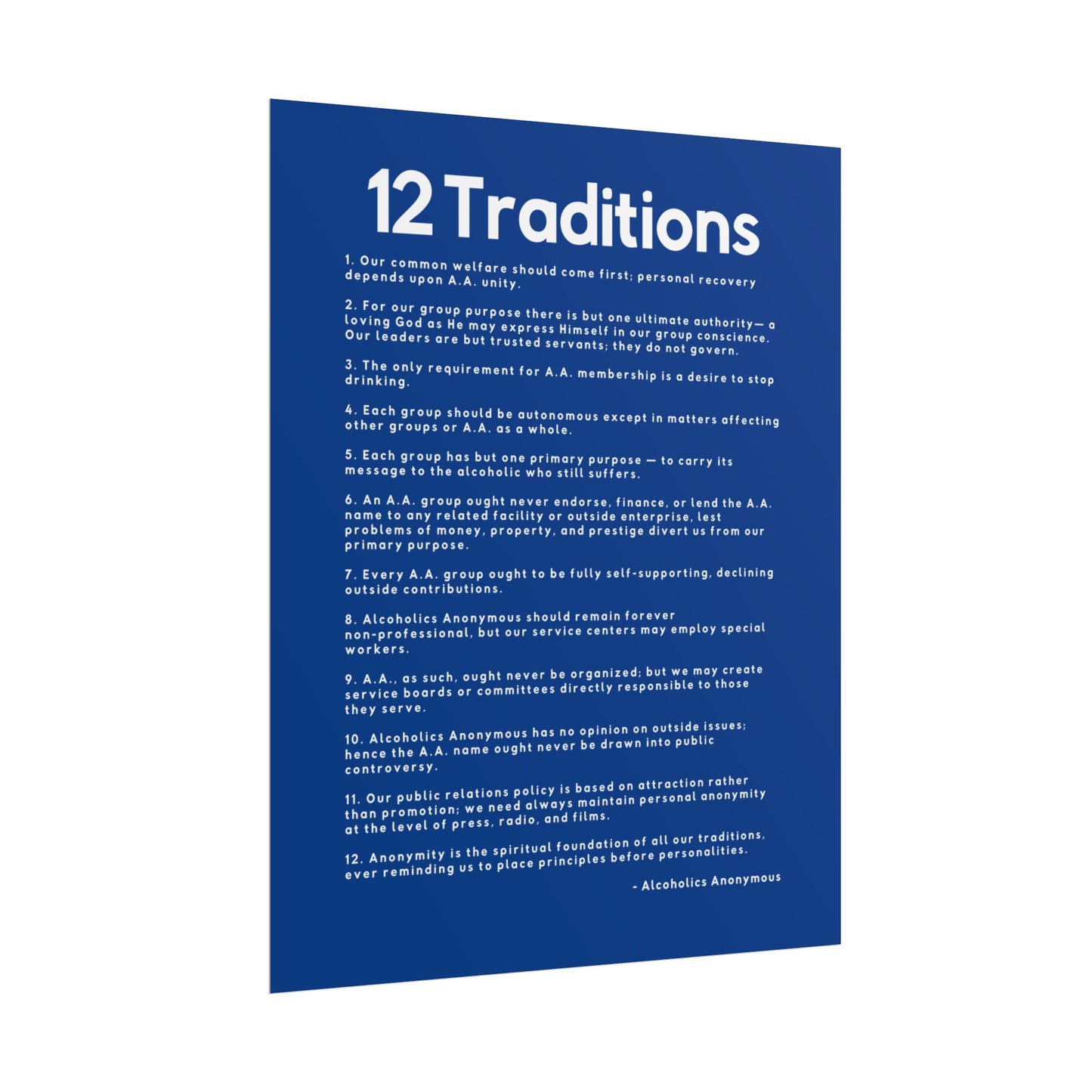 Haler Smith - Poster - Haler Smith Rolled Poster - 12 Traditions - Vertical Dark Blue Matte Finish