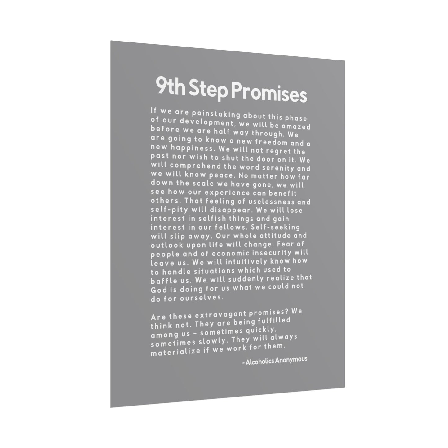Haler Smith Rolled Poster - 9th Step Promises - Vertical Gray Matte Finish