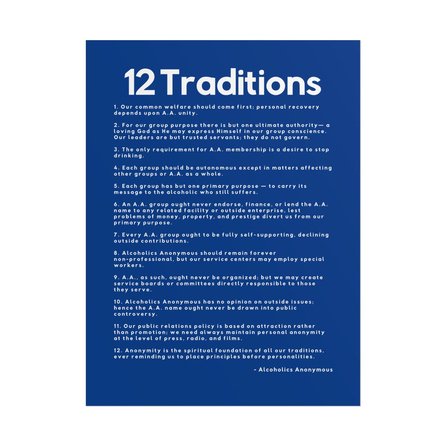 Haler Smith - Poster - Haler Smith Rolled Poster - 12 Traditions - Vertical Dark Blue Matte Finish