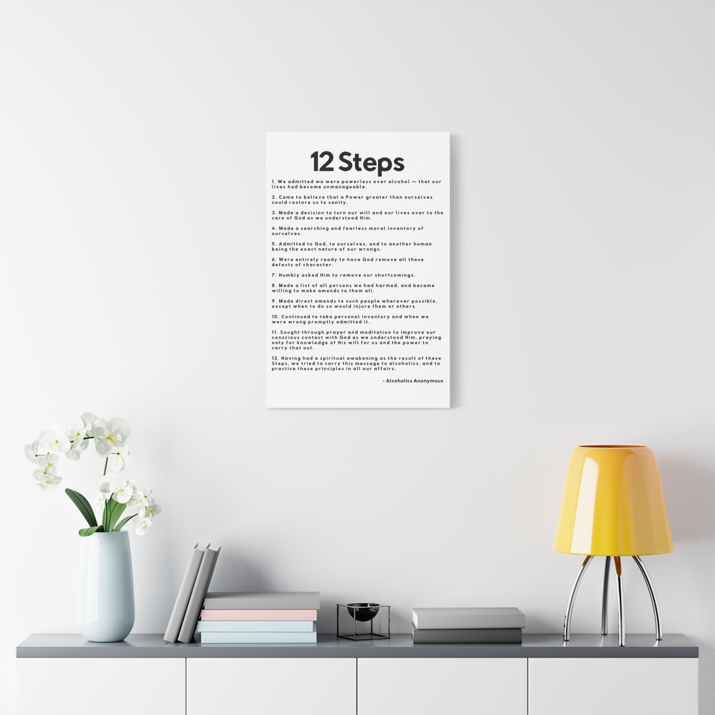 Haler Smith Matte Canvas - 12 Steps - Vertical White Matte Finish - Black Letters