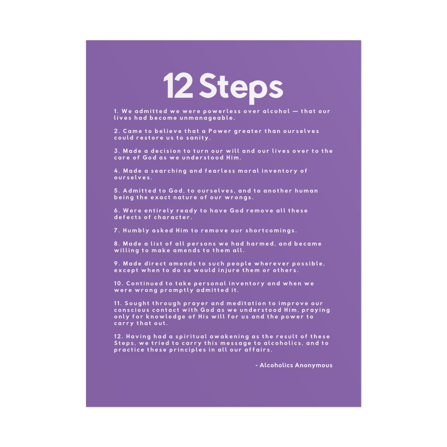 Haler Smith - Poster - Haler Smith Rolled Poster - 12 Steps - Vertical Light Purple Matte Finish