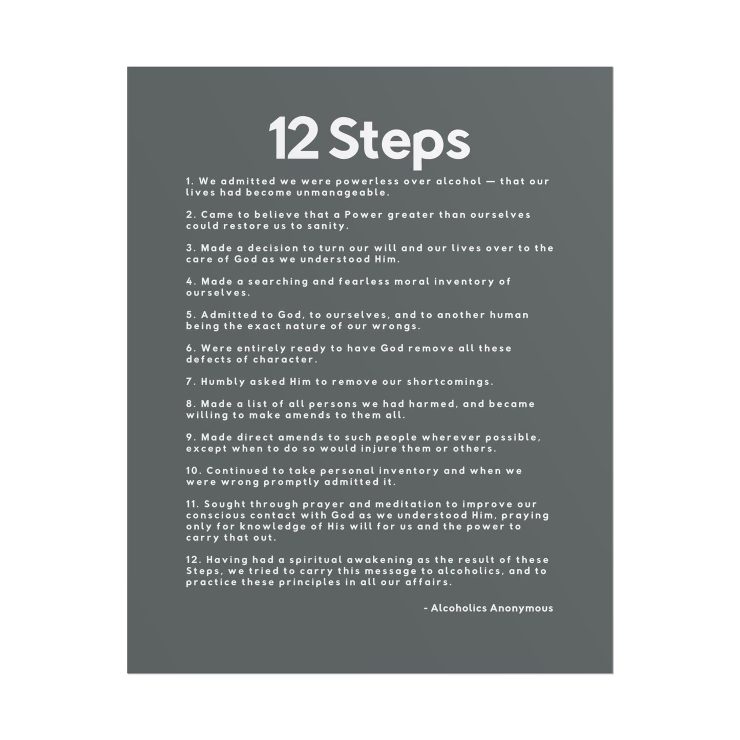 Haler Smith - Poster - Haler Smith Rolled Poster - 12 Steps - Vertical Dark Gray Matte Finish