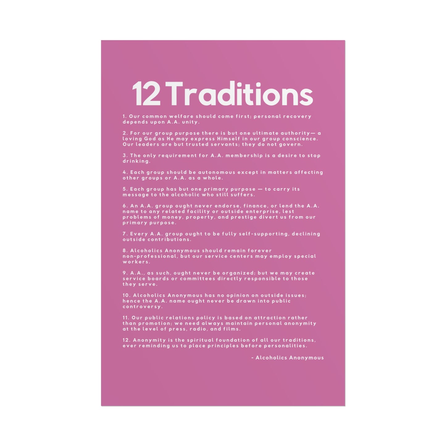 Haler Smith - Poster - Haler Smith Rolled Poster - 12 Traditions - Vertical Light Pink Matte Finish