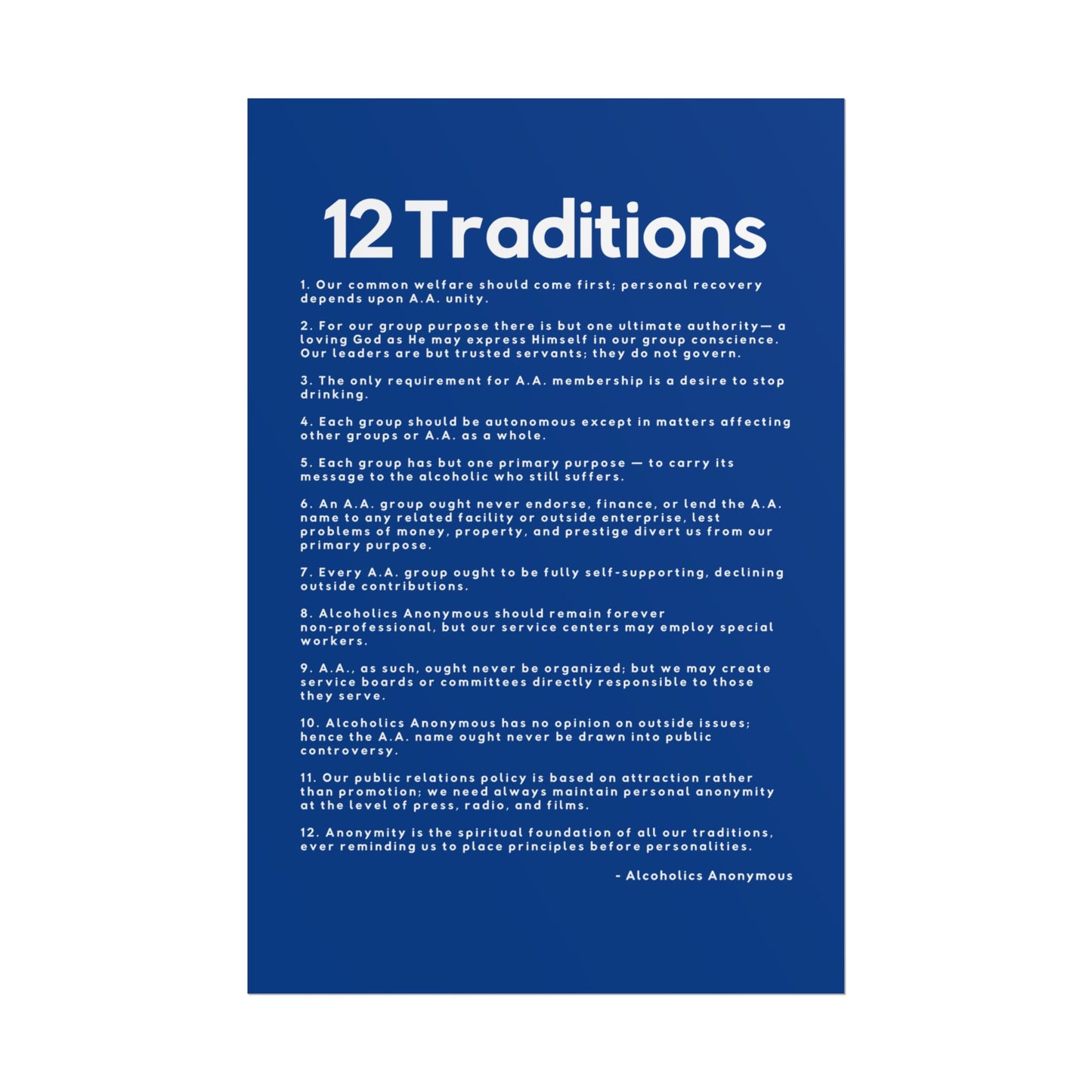 Haler Smith - Poster - Haler Smith Rolled Poster - 12 Traditions - Vertical Dark Blue Matte Finish