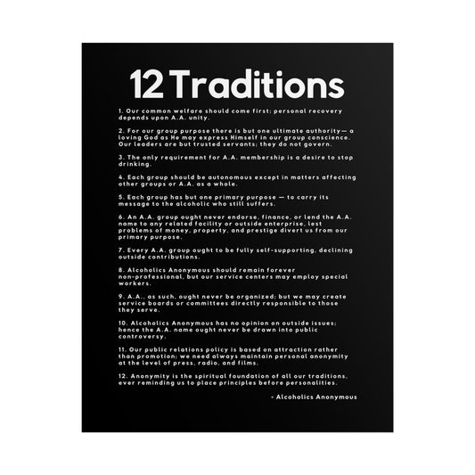 Haler Smith - Poster - Haler Smith Rolled Poster - 12 Traditions - Vertical Black Matte Finish - White Letters