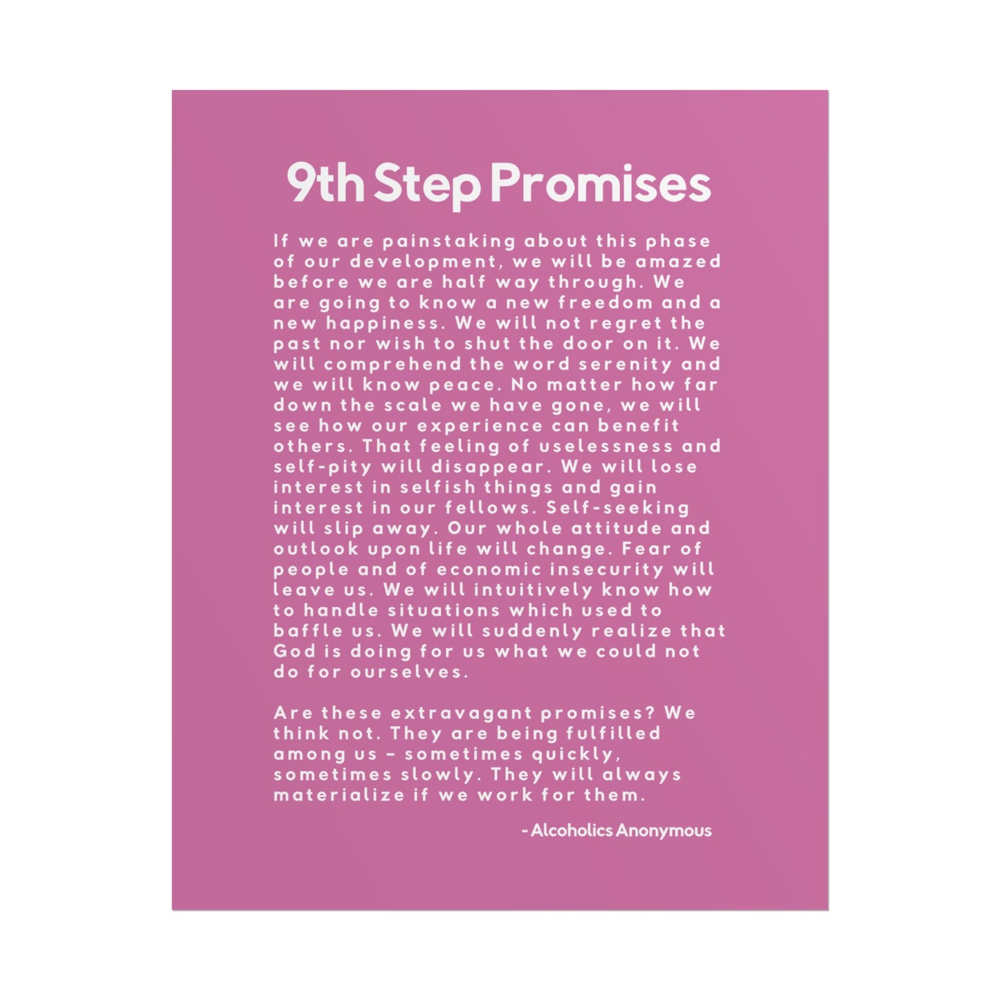 Haler Smith Rolled Poster - 9th Step Promises - Vertical Light Pink Matte Finish
