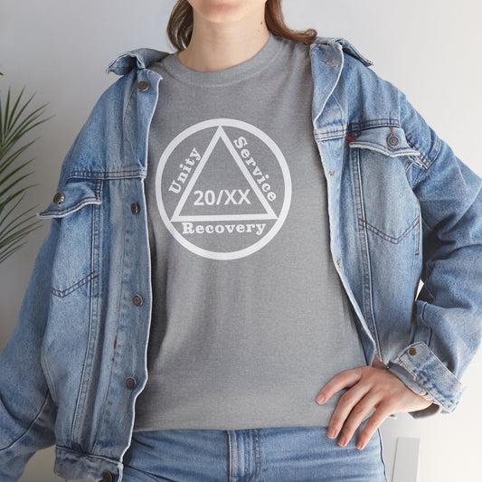 Recovery Short Sleeve T-Shirt | Unity Service Recovery Sobriety Years Design 1 On The Front