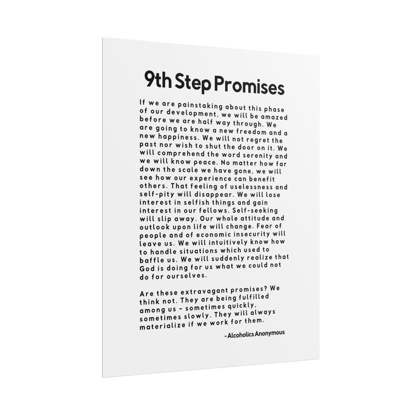 Haler Smith Rolled Poster - 9th Step Promises - Vertical White Matte Finish