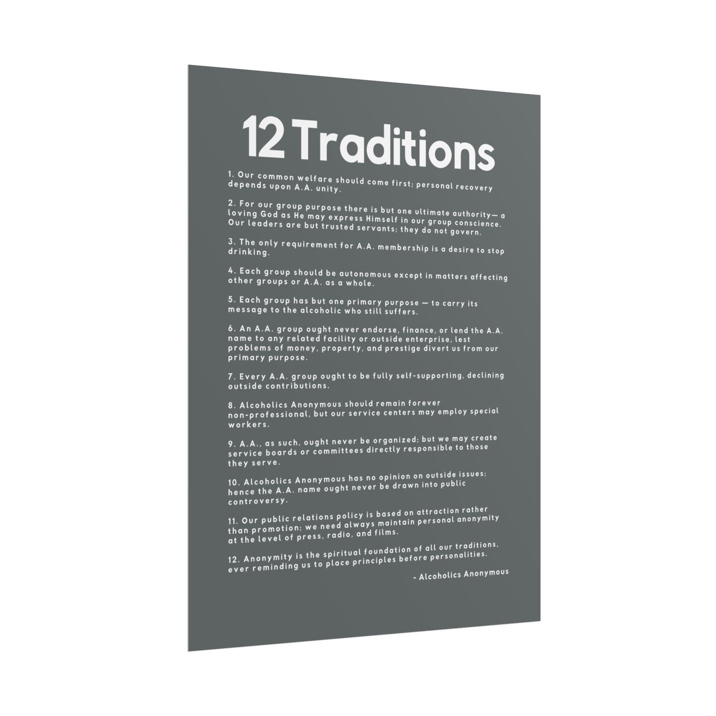 Haler Smith - Poster - Haler Smith Rolled Poster - 12 Traditions - Vertical Dark Gray Matte Finish