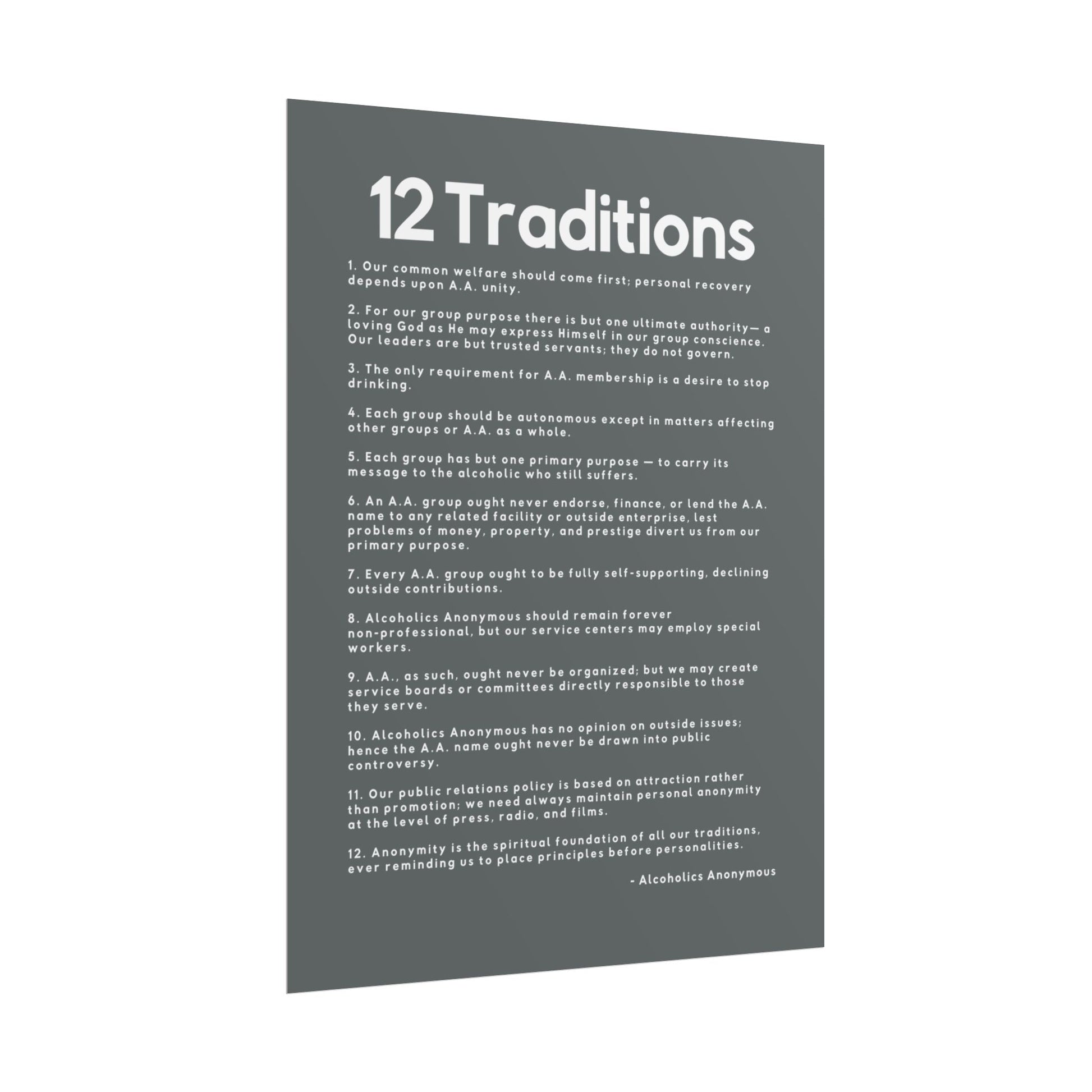 Haler Smith - Poster - Haler Smith Rolled Poster - 12 Traditions - Vertical Dark Gray Matte Finish