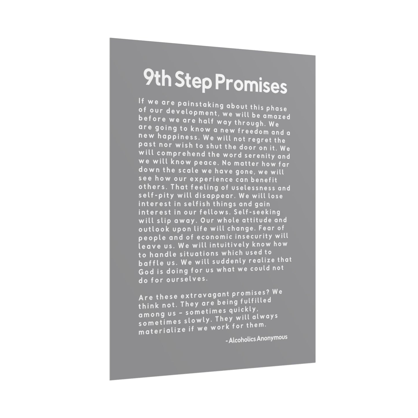 Haler Smith Rolled Poster - 9th Step Promises - Vertical Gray Matte Finish