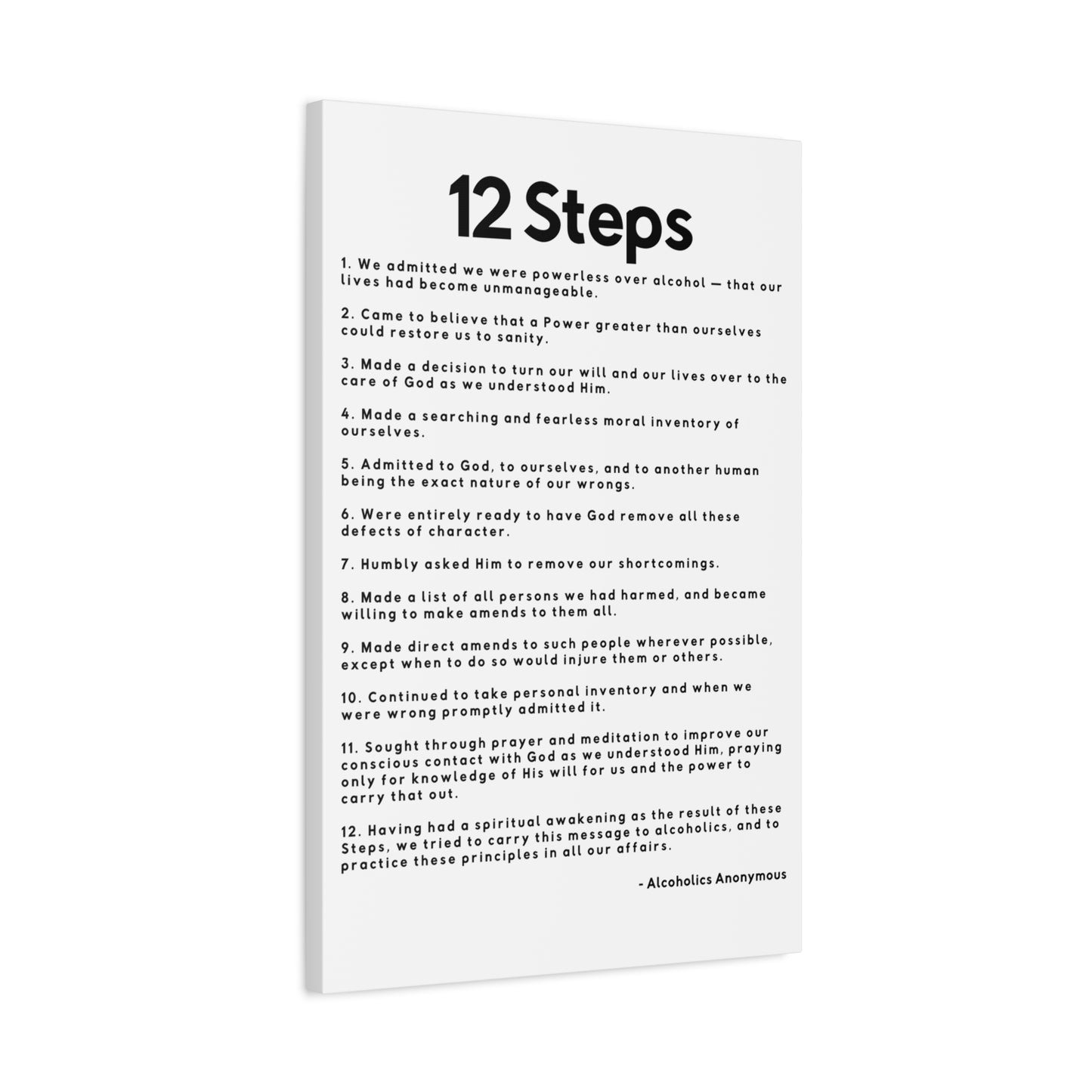 Haler Smith Matte Canvas - 12 Steps - Vertical White Matte Finish - Black Letters