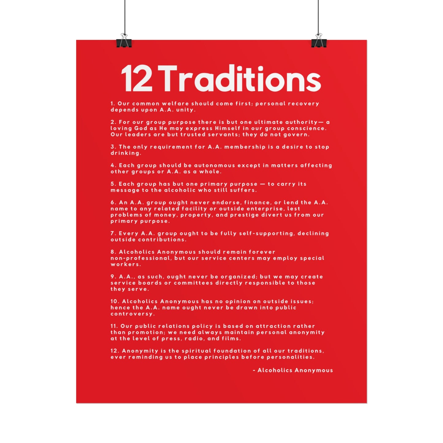 Haler Smith - Poster - Haler Smith Rolled Poster - 12 Traditions - Vertical Red Matte Finish