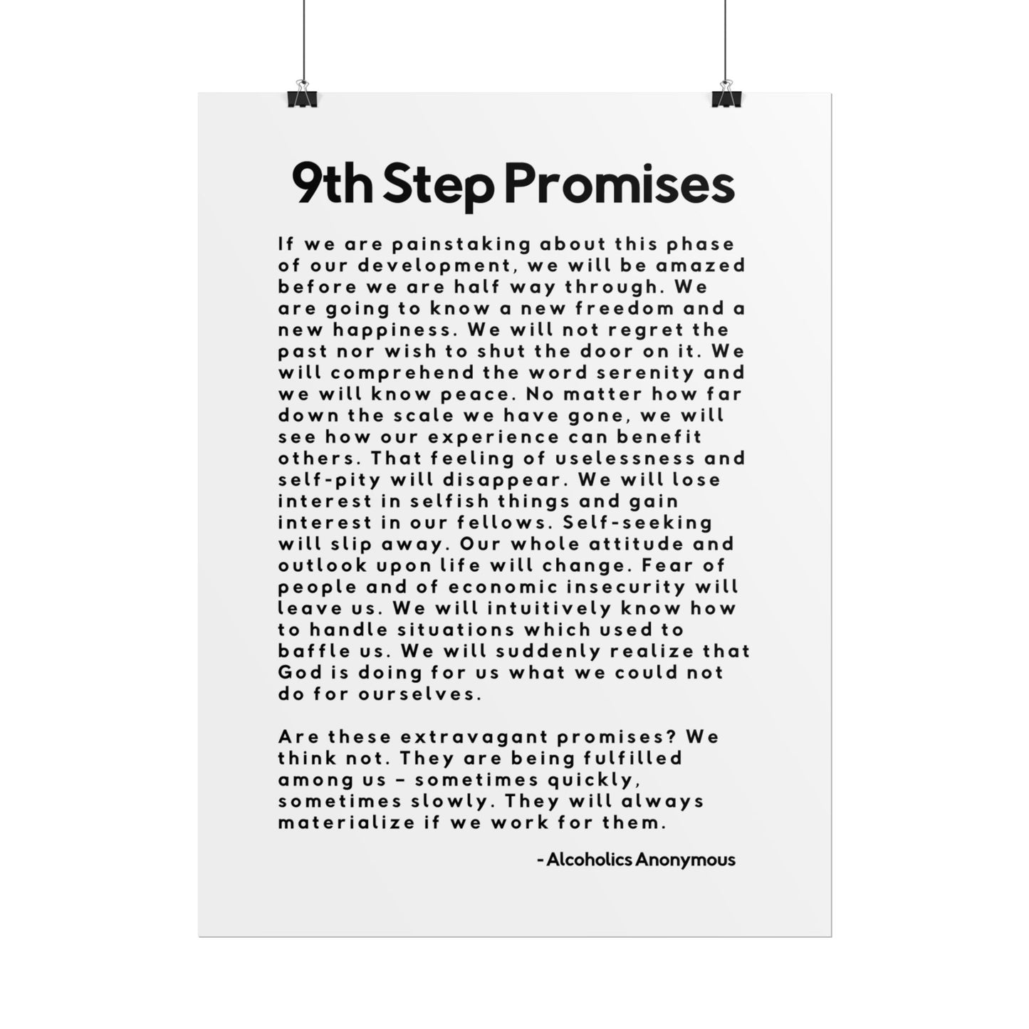 Haler Smith Rolled Poster - 9th Step Promises - Vertical White Matte Finish