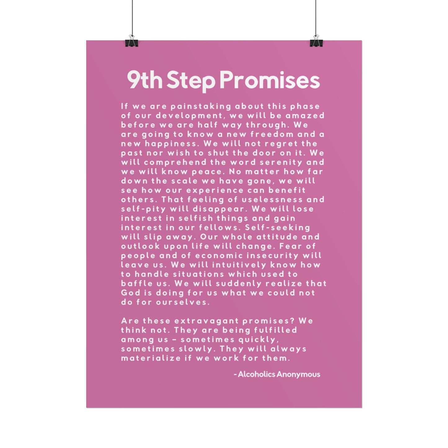 Haler Smith Rolled Poster - 9th Step Promises - Vertical Light Pink Matte Finish