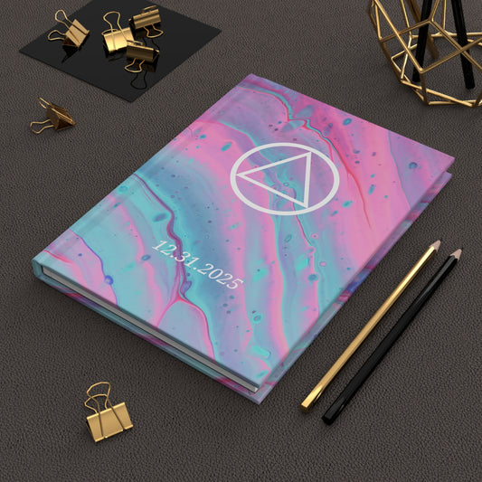 Recovery Hardcover Journal | Circle and Triangle Sobriety Date | Pink Marble