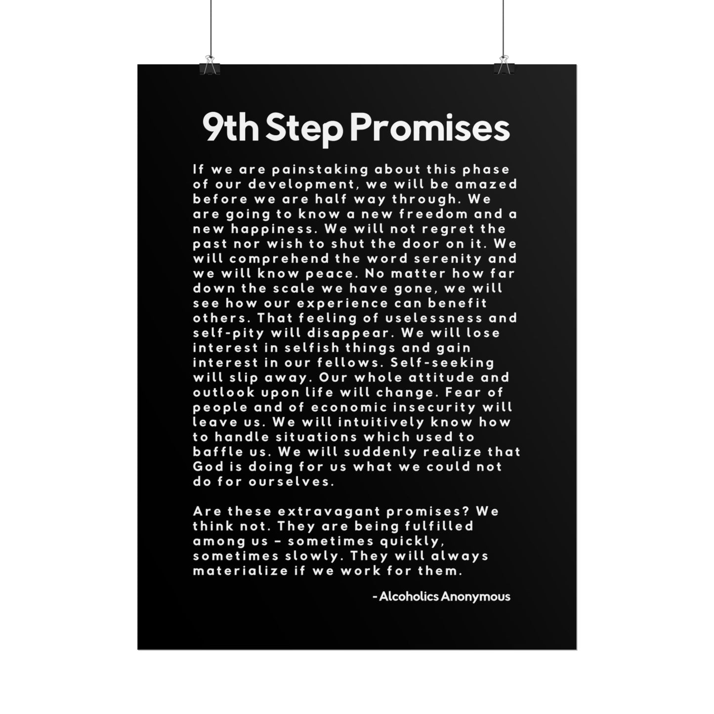 Haler Smith Rolled Poster - 9th Step Promises - Vertical Black Matte Finish - White Letters