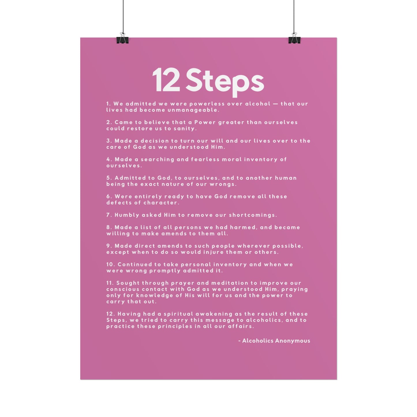 Haler Smith - Poster - Haler Smith Rolled Poster - 12 Steps - Vertical Light Pink Matte Finish - White Letters