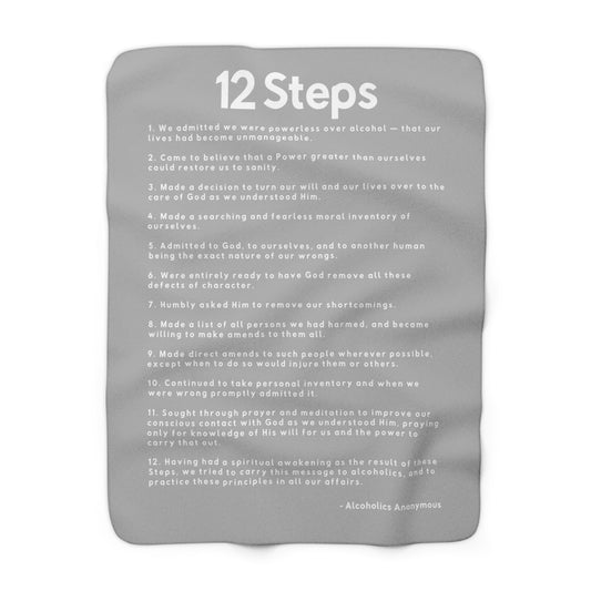 Haler Smith - Home Decor - Haler Smith Sherpa Fleece Blanket - 12 Steps - Light Gray