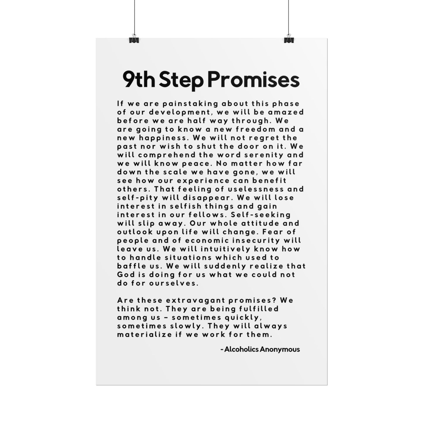 Haler Smith Rolled Poster - 9th Step Promises - Vertical White Matte Finish