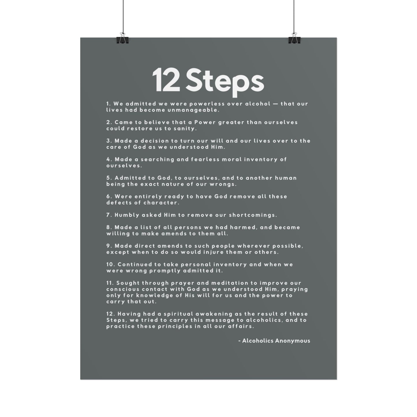 Haler Smith - Poster - Haler Smith Rolled Poster - 12 Steps - Vertical Dark Gray Matte Finish