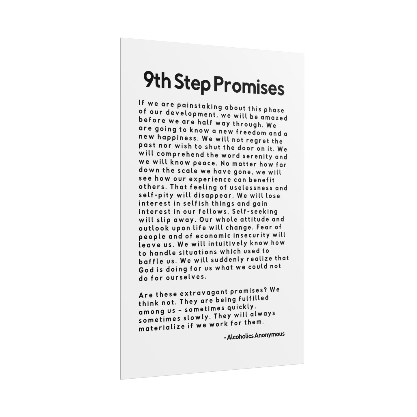 Haler Smith Rolled Poster - 9th Step Promises - Vertical White Matte Finish