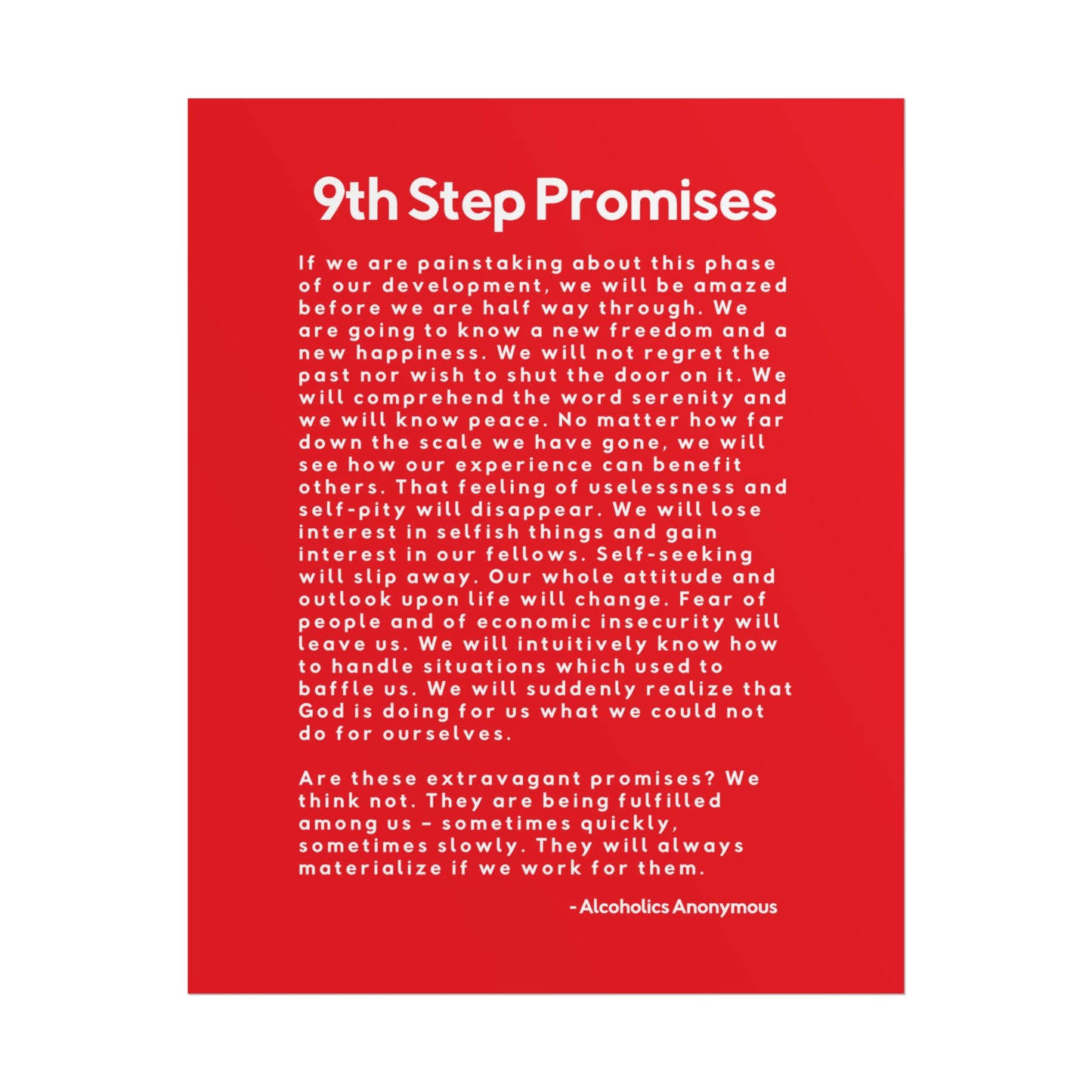 Haler Smith Rolled Poster - 9th Step Promises - Vertical Red Matte Finish
