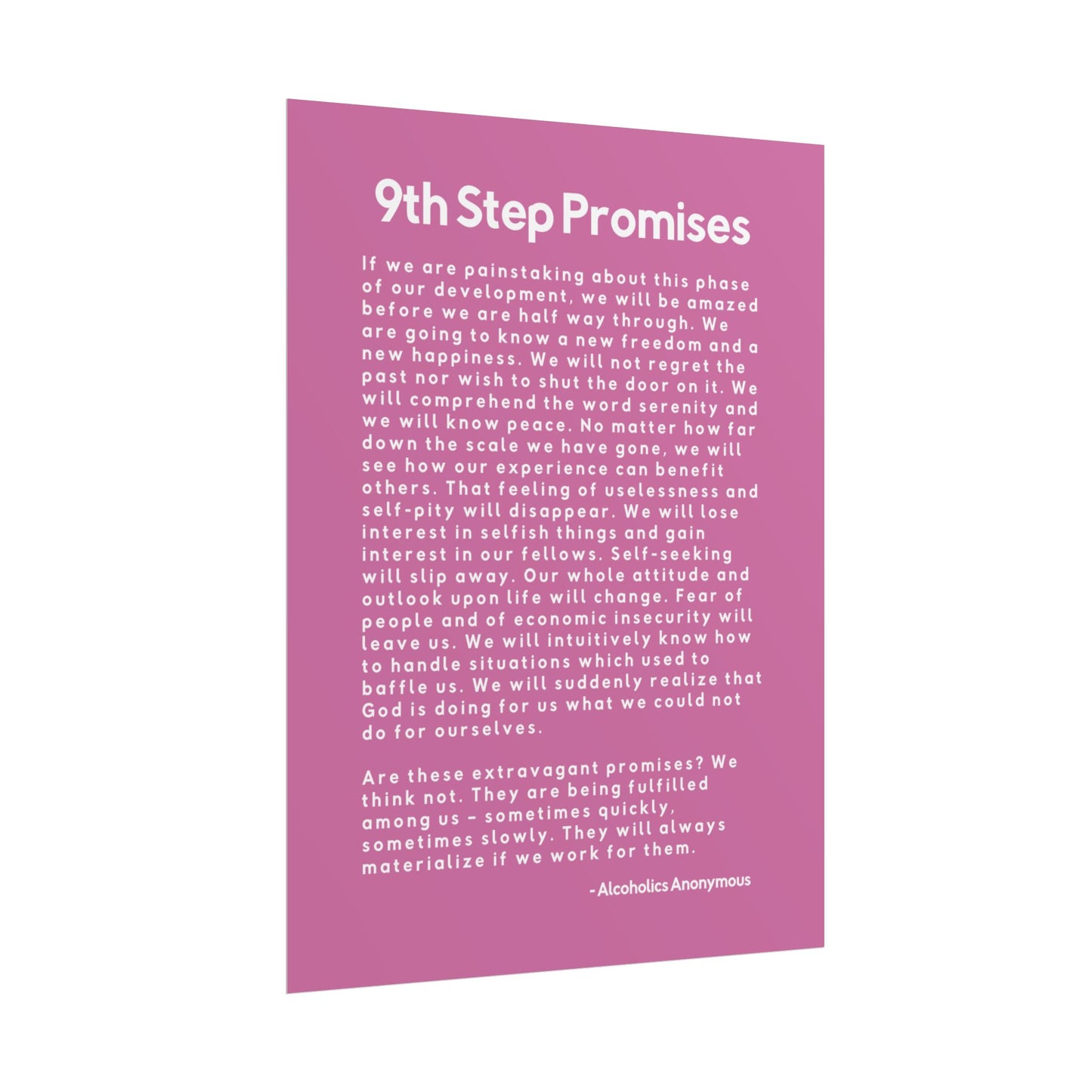 Haler Smith Rolled Poster - 9th Step Promises - Vertical Light Pink Matte Finish