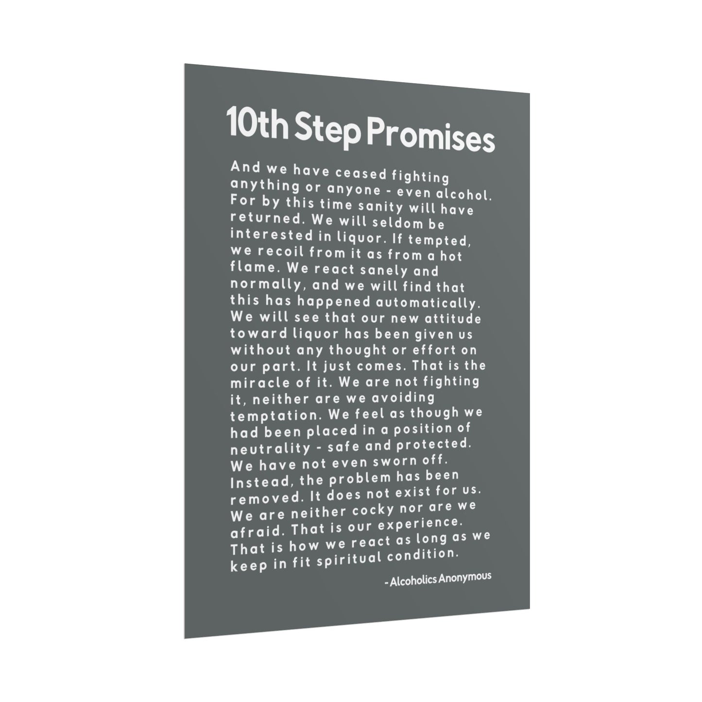 Haler Smith - Poster - Haler Smith Rolled Poster - 10th Step Promises - Vertical Dark Gray Matte Finish
