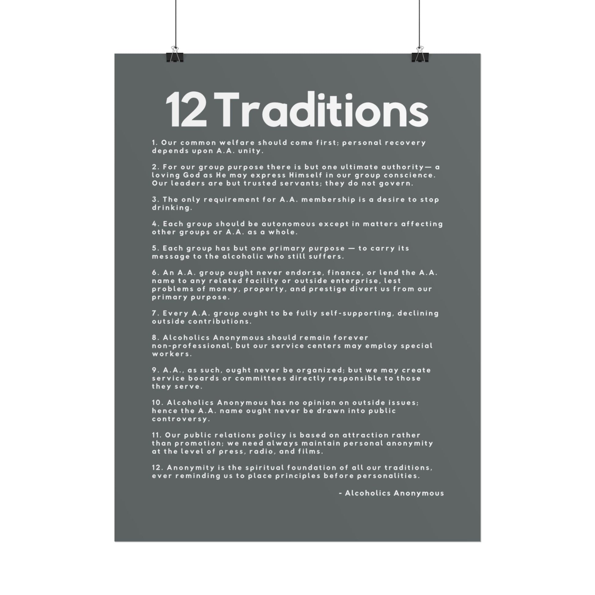Haler Smith - Poster - Haler Smith Rolled Poster - 12 Traditions - Vertical Dark Gray Matte Finish