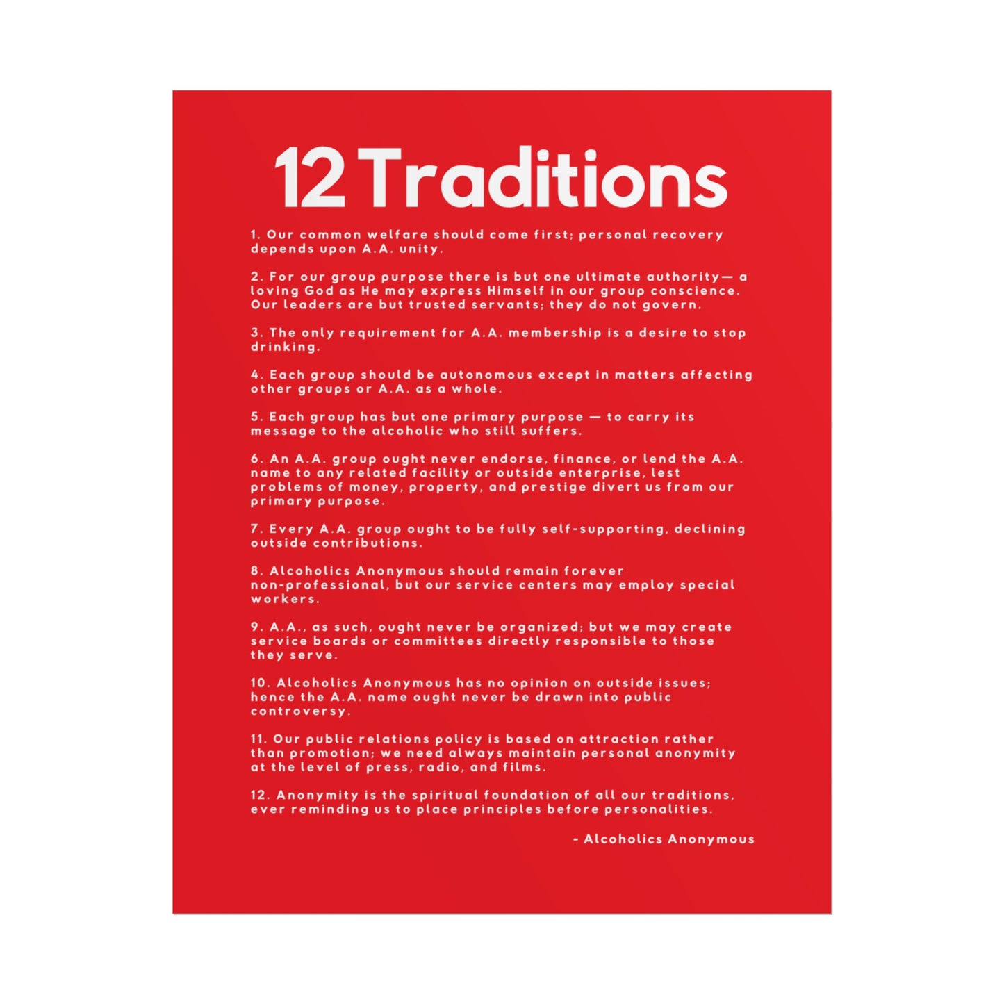 Haler Smith - Poster - Haler Smith Rolled Poster - 12 Traditions - Vertical Red Matte Finish