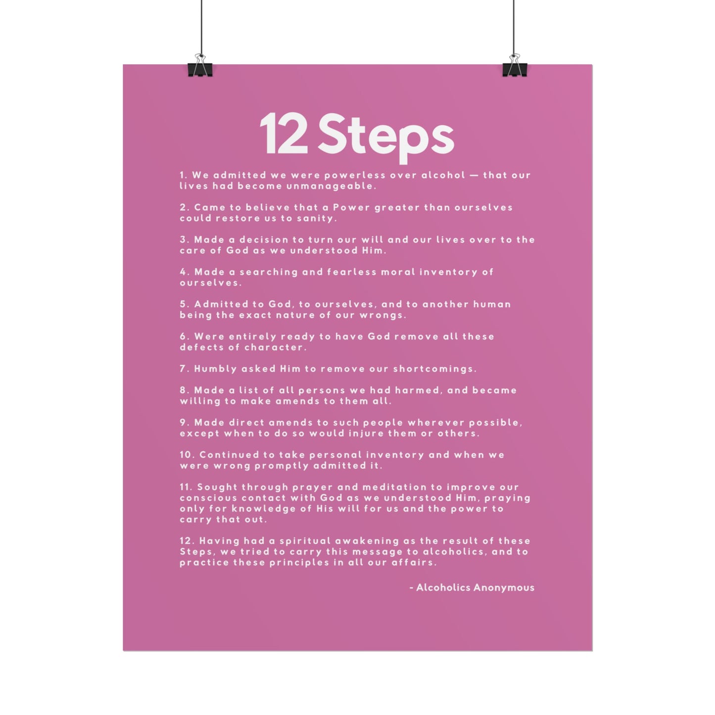Haler Smith - Poster - Haler Smith Rolled Poster - 12 Steps - Vertical Light Pink Matte Finish - White Letters