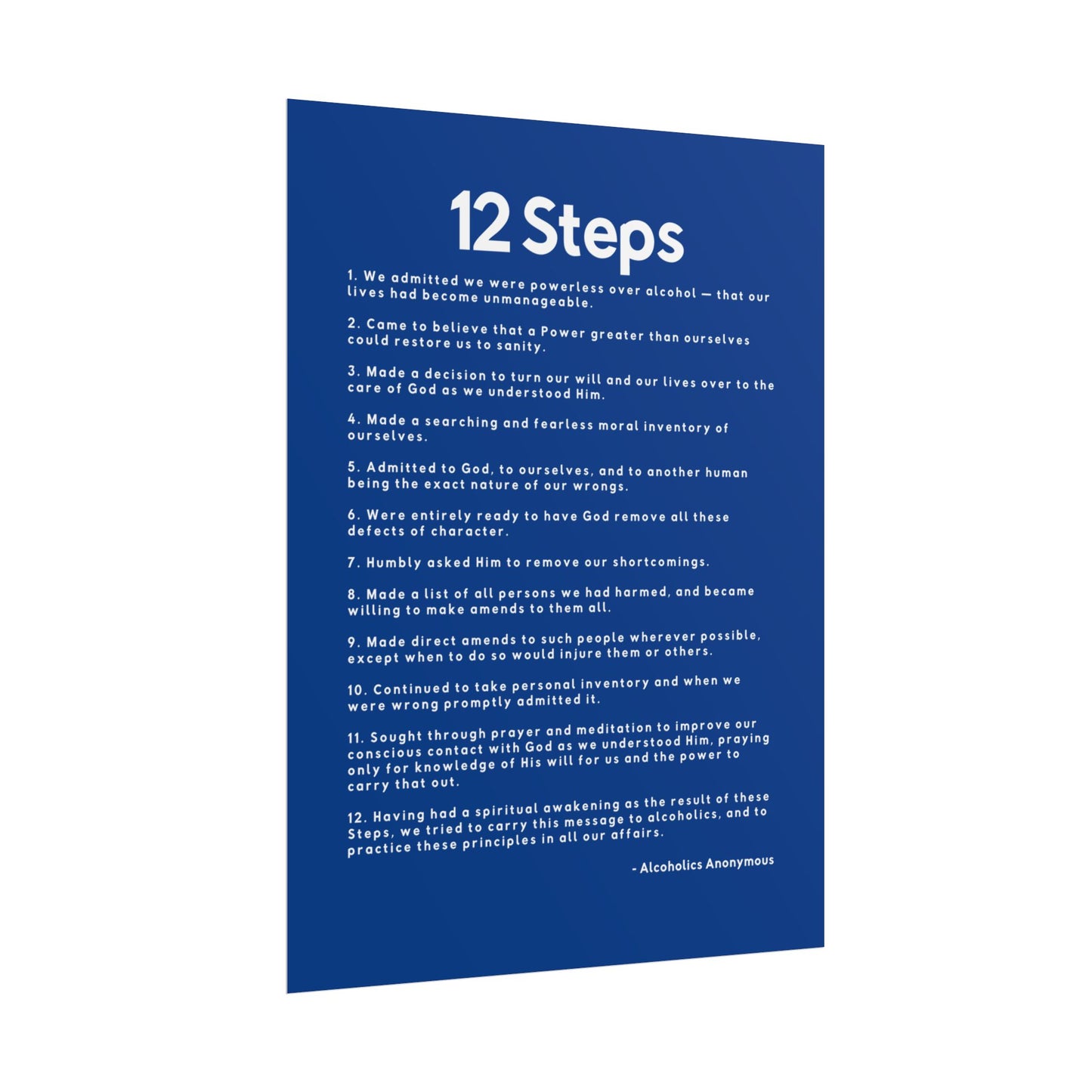 Haler Smith - Poster - Haler Smith Rolled Poster - 12 Steps - Vertical Dark Blue Matte Finish - White Letters