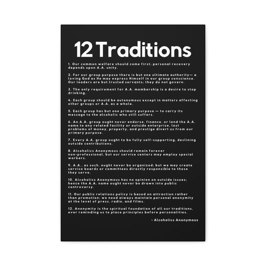 Haler Smith - Canvas - Haler Smith Matte Canvas - 12 Traditions - Vertical Black Matte Finish - White Letters