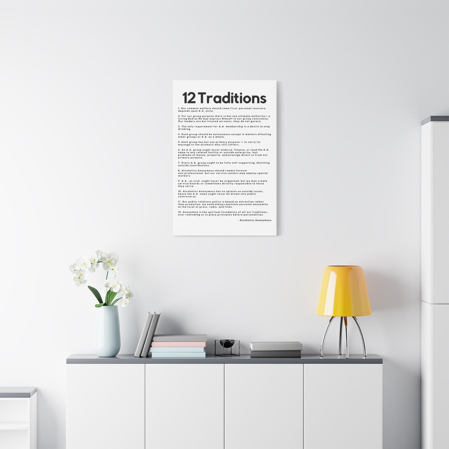 Haler Smith Matte Canvas - 12 Traditions - Vertical White Matte Finish - Black Letters