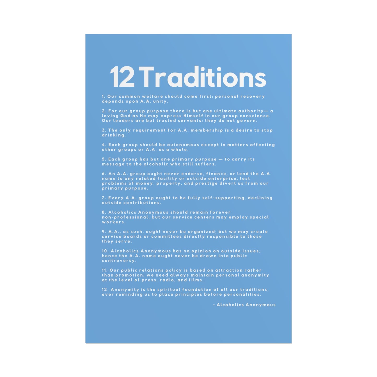 Haler Smith - Poster - Haler Smith Rolled Poster - 12 Traditions - Vertical Light Blue Matte Finish