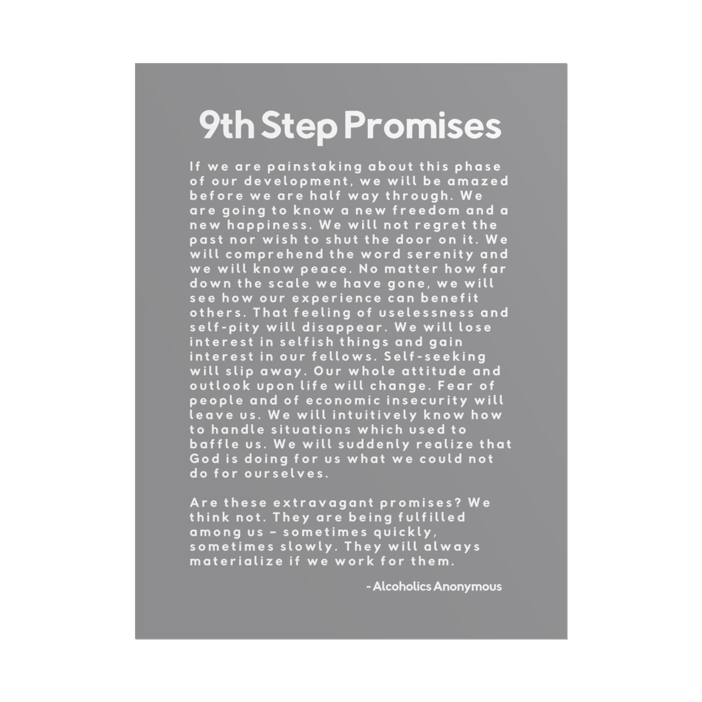 Haler Smith Rolled Poster - 9th Step Promises - Vertical Gray Matte Finish