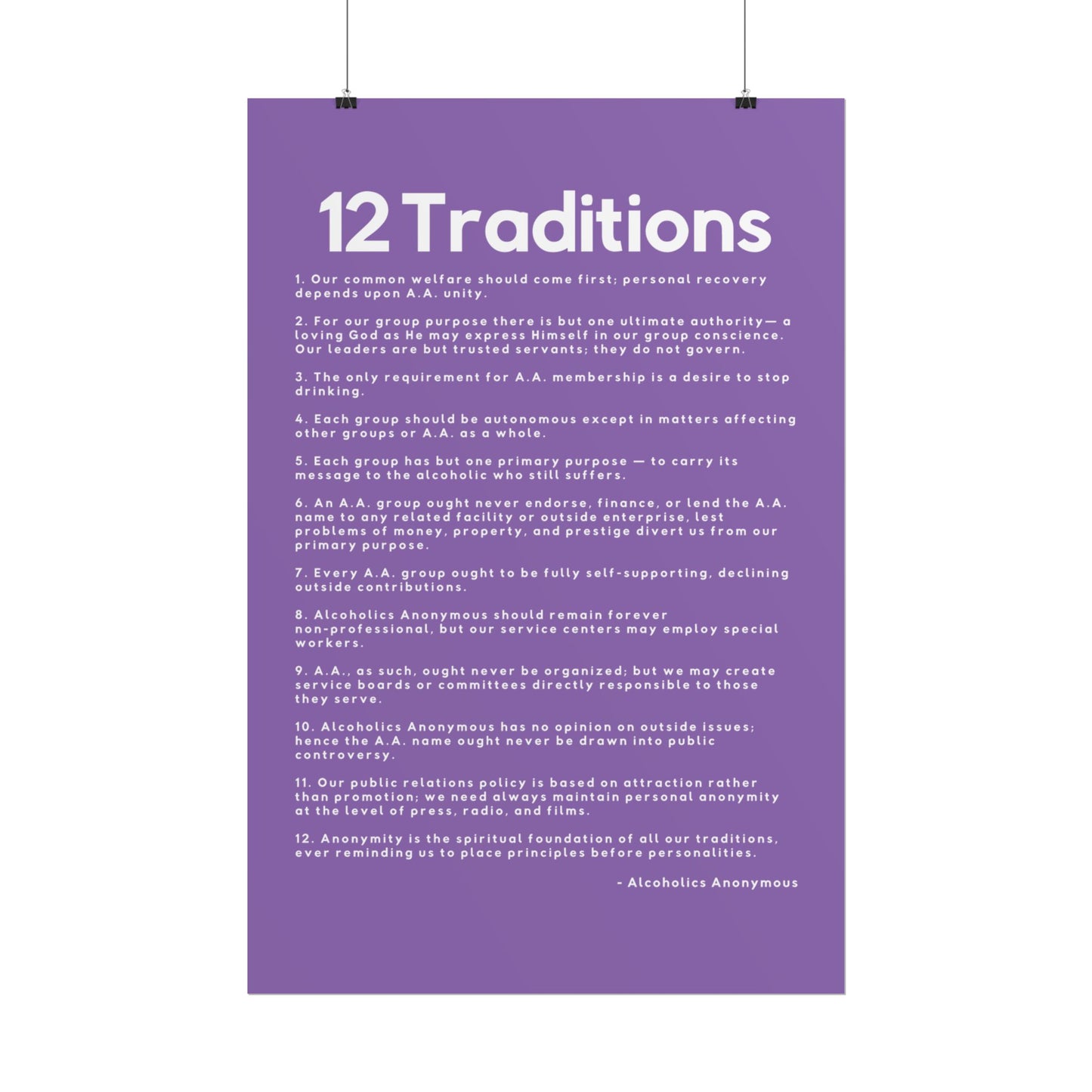 Haler Smith - Poster - Haler Smith Rolled Poster - 12 Traditions - Vertical Light Purple Matte Finish