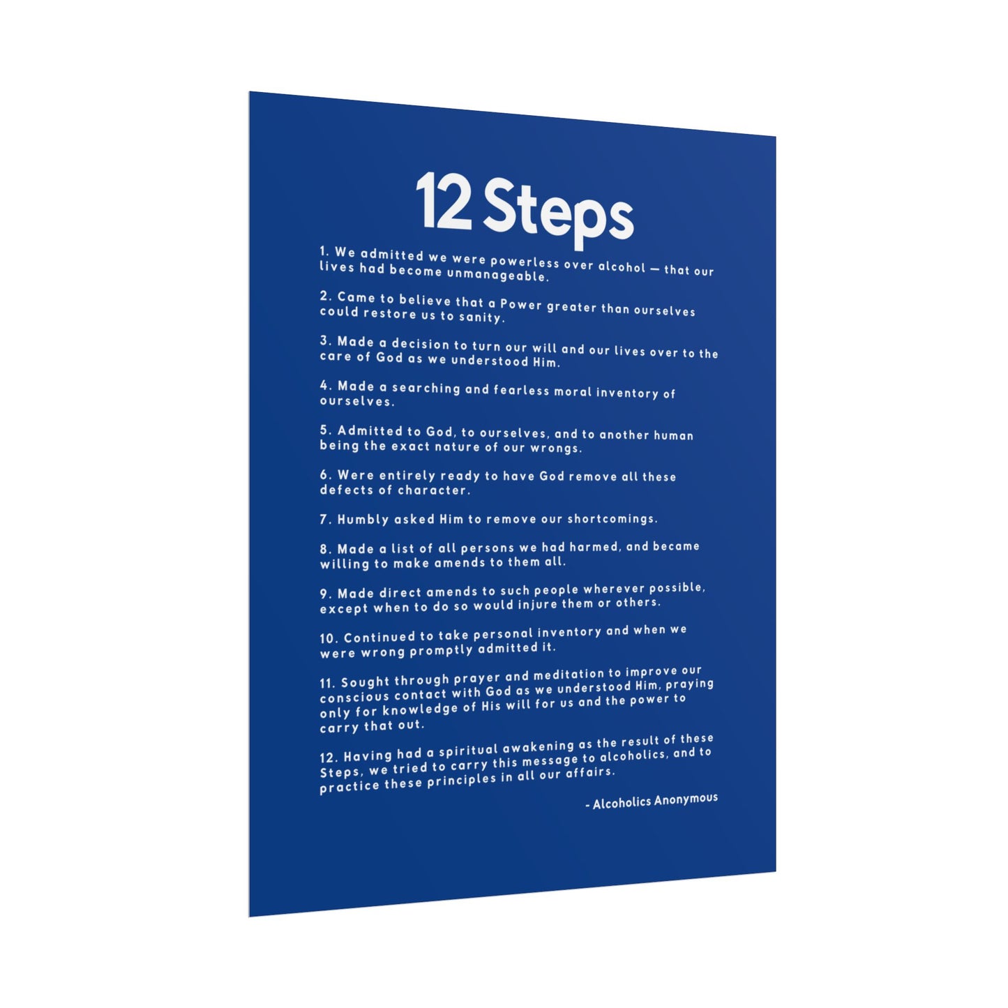 Haler Smith - Poster - Haler Smith Rolled Poster - 12 Steps - Vertical Dark Blue Matte Finish - White Letters