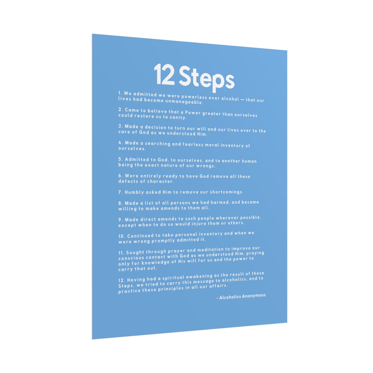 Haler Smith - Poster - Haler Smith Rolled Poster - 12 Steps - Vertical Light Blue Matte Finish - White Letters