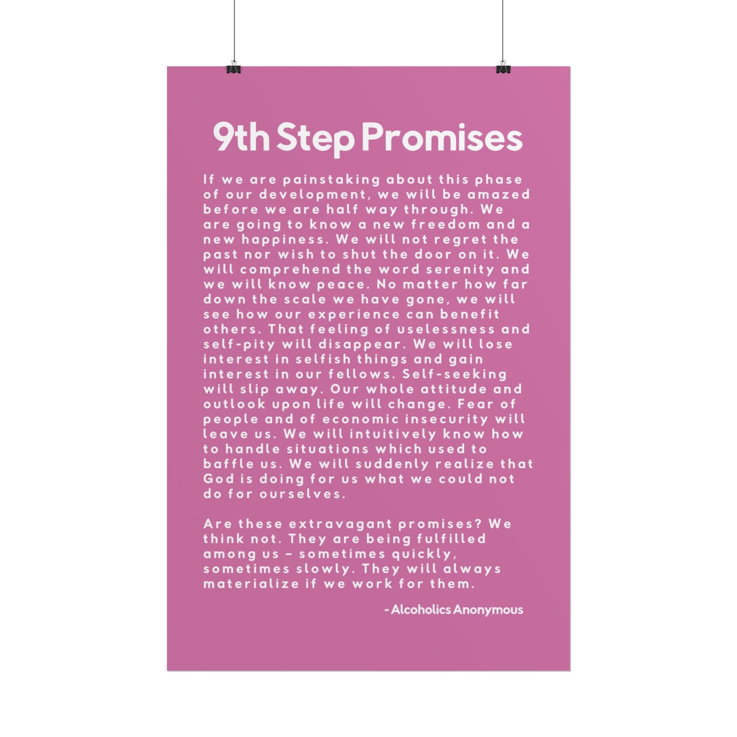 Haler Smith Rolled Poster - 9th Step Promises - Vertical Light Pink Matte Finish